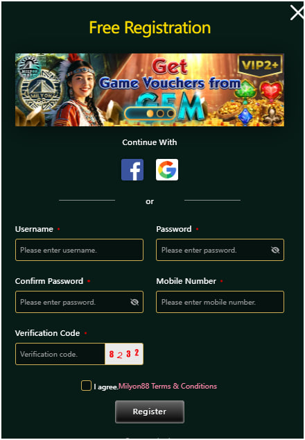 milyon88 login register